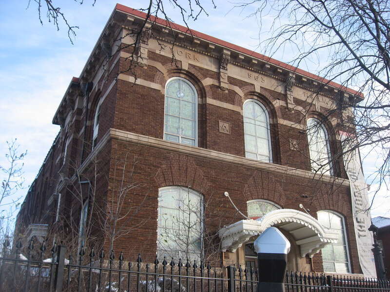 Front of the York Lodge No. 563, located at 1276 N. High Street in Columbus, Ohio, United States.  Built in 1915 and later converted into apartments, it is listed on the National Register of Historic Places.
