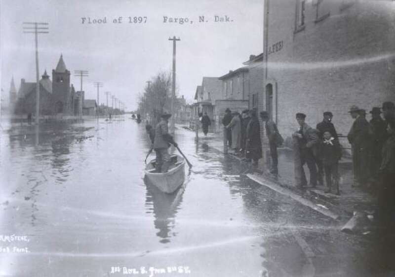 A flooded street in downtown Fargo, ND in April of 1897.