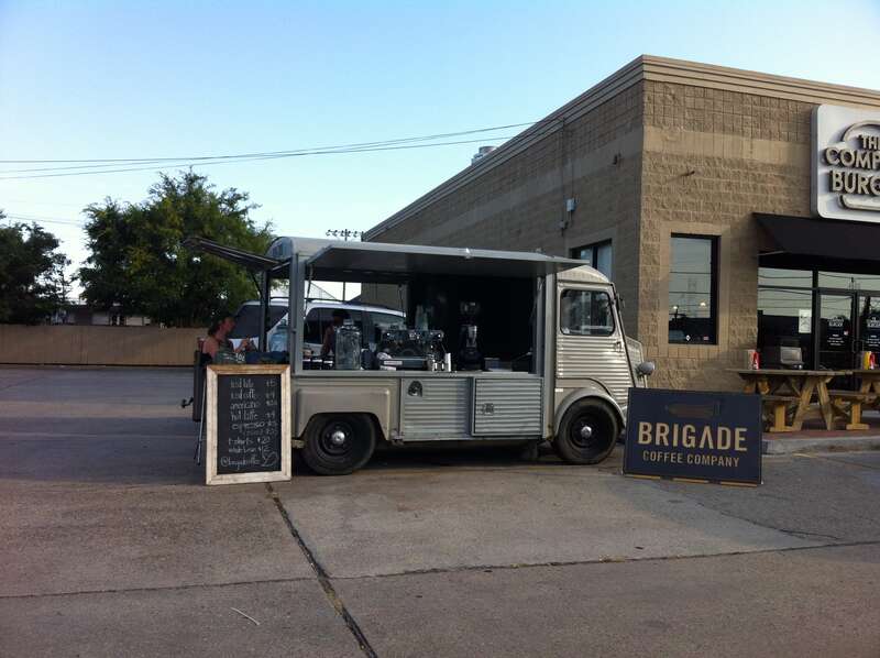 Brigade Coffee truck set up in parking lot of Company Burger, Freret Street, Uptown New Orleans.