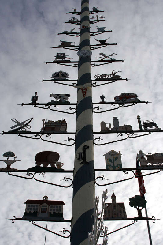 German totem pole. Called &quot;der maibaum&quot;  representing many of the trades in the town of Mt. Angel.