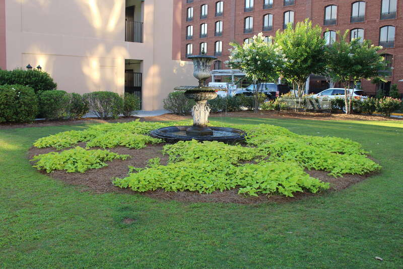 Fountain in park next to Hotel Indigo, Savannah, Chatham County, Georgia