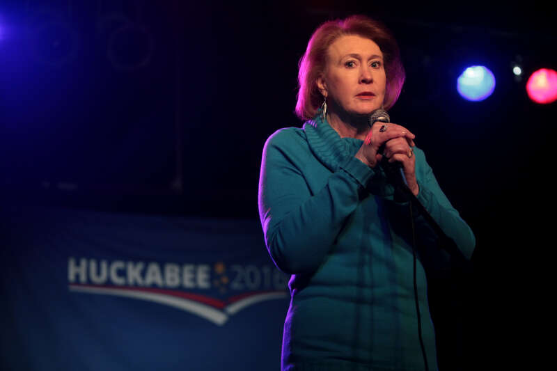 Janet Huckabee, wife of former Governor Mike Huckabee, speaking with supporters at a campaign rally featuring country musician Josh Turner at Wooly's in Des Moines, Iowa.

Please attribute to Gage Skidmore if used elsewhere.