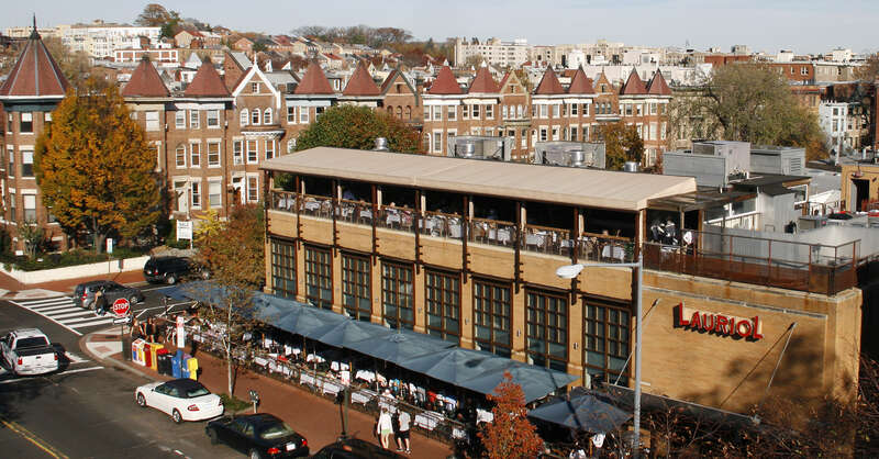 Lauriol Plaza, a Tex-Mex restaurant, located on the southeast corner of 18th and T Streets, N.W., in the Dupont Circle neighborhood of Washington, D.C.  Row houses (north side of the 1700 block of T Street), built in 1905 by John M. Henderson, are