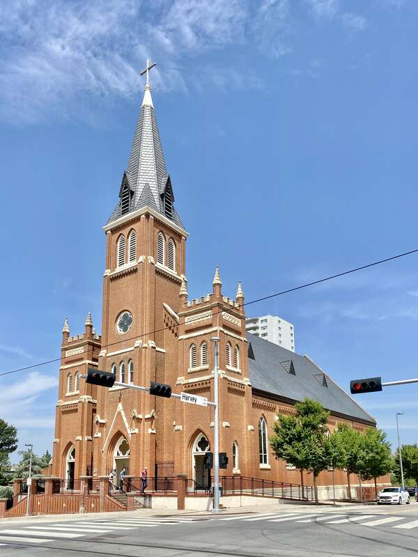 Built in 1901-1902, this Gothic Revival-style building was constructed to serve the Catholics of Oklahoma City, and became the seat of the new Diocese of Oklahoma City in 1905, serving as the cathedral and seat of the diocese until 1931.  The