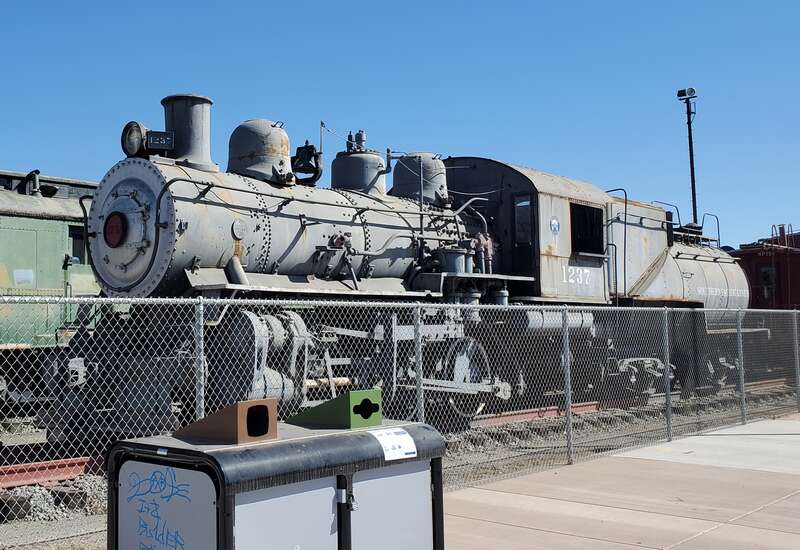 Southern Pacific S-10 switcher #1237, in use from 1918 to 1956, at the Monterey and Salinas Valley Railroad Museum in October 2021