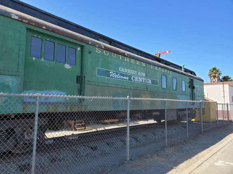 Ex-Southern Pacific RPO (Railway Post Office)/REA (Railway Express Agency) car, built in 1924, at the Monterey and Salinas Valley Railroad Museum in October 2021