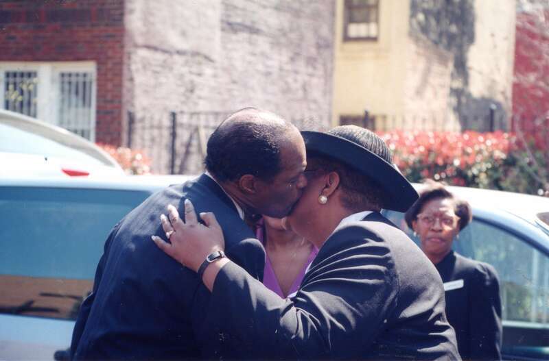 Mayor Marion Barry &amp;amp; Wilhamena Rolark embrace at Funeral of David Clarke in front of Metropolitan Baptist Church at 1225 R Street, NW, Washington DC on Friday, 4 April 1997 by Elvert Barnes Photography