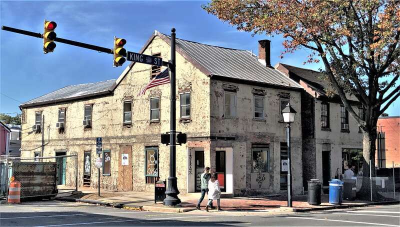 1300-1304 King Street at the corner of South Payne Street in Old Town Alexandria, Virginia, stripped down waiting for restoration.