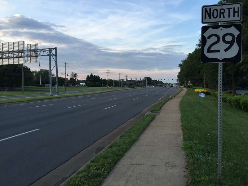 View north along U.S. Route 29 (Seminole Trail) near Zan Road in Charlottesville, Virginia