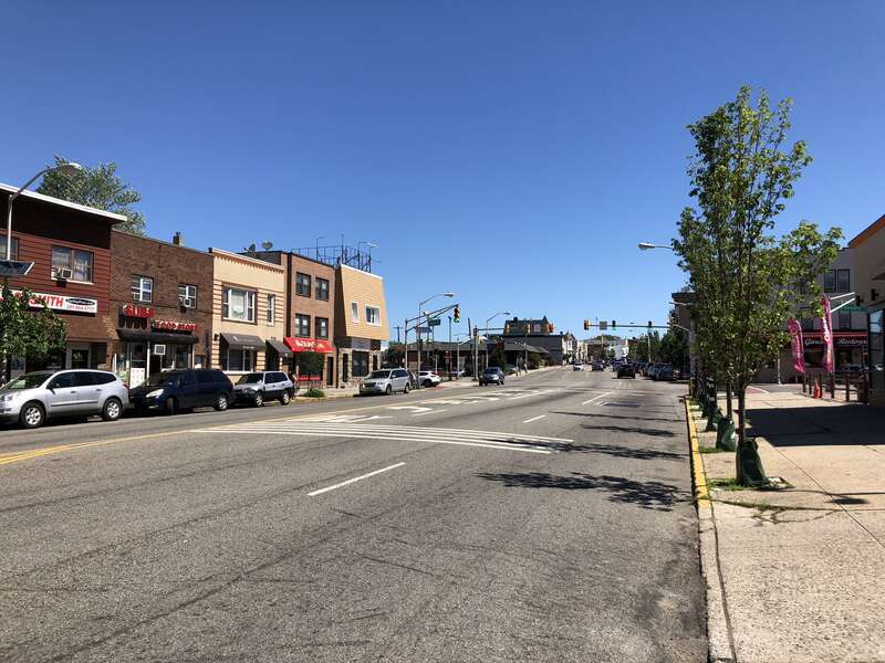 View north along Hudson County Route 501 (John F Kennedy Boulevard) at 7th Street on the border of North Bergen Township and Union City in Hudson County, New Jersey
