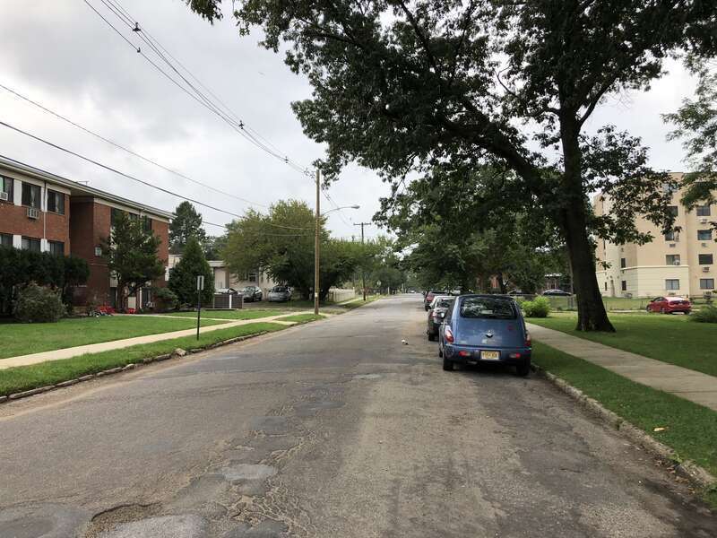 View south along Ocean County Route 547 (Eighth Street) just south of Monmouth Avenue in Lakewood Township, Ocean County, New Jersey