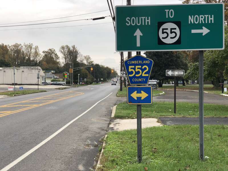 View south along Cumberland County Route 555 (Main Road) at Cumberland County Route 552 (Sherman Avenue) in Vineland, Cumberland County, New Jersey