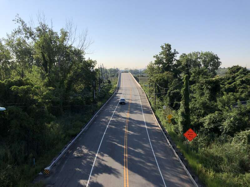 View southeast along New Jersey State Route 7 (Belleville Turnpike) from the overpass for Interstate 95W (New Jersey Turnpike Western Spur) in Kearny, Hudson County, New Jersey