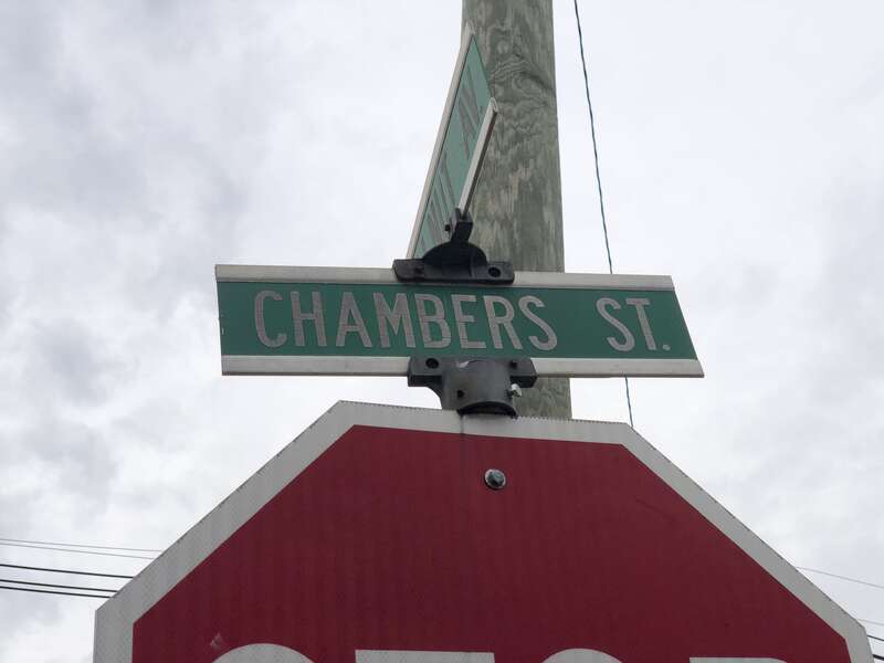 Street sign at the intersection of Mercer County Route 626 (Chambers Street) and Walnut Avenue in Trenton, Mercer County, New Jersey