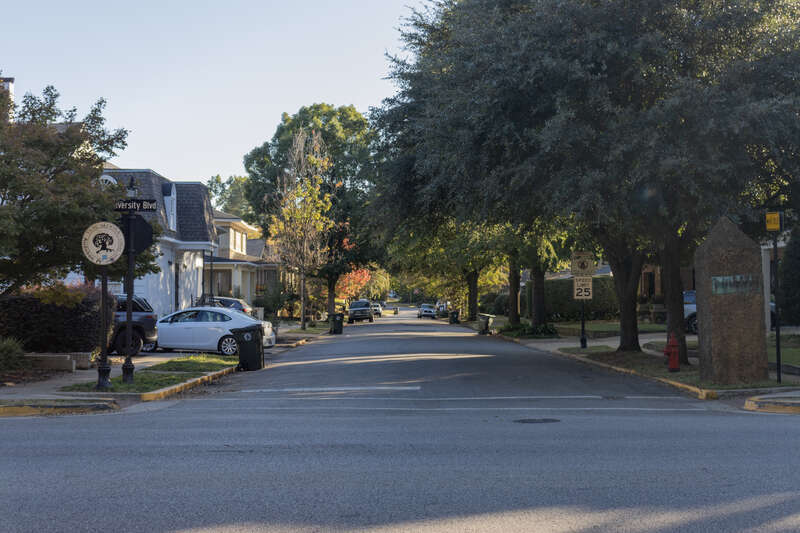 A photograph of the Audubon Place Historic District in Tuscaloosa, Alabama taken on October 21st, 2024.