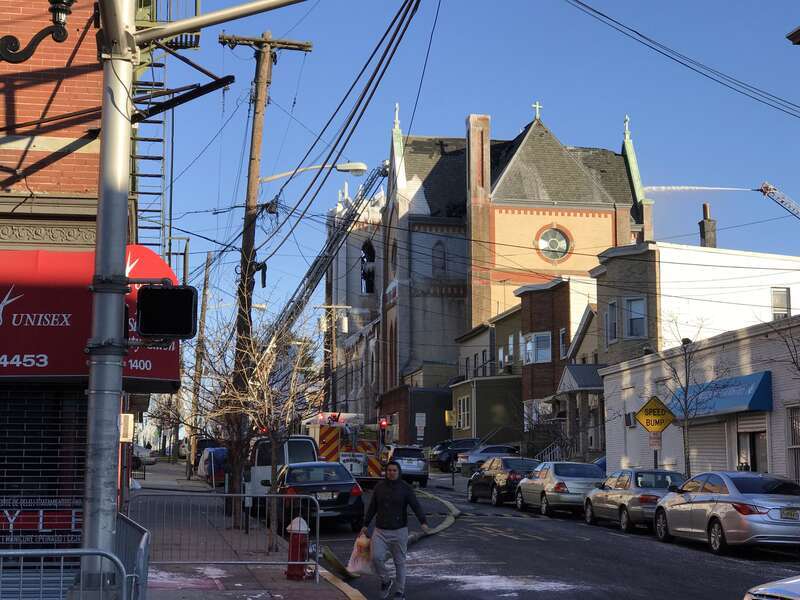 Looking east on 14th Street from the corner of Summit Avenue in Union City, in the late afternoon of March 4, 2017. Pictured is the remains of SS. Joseph and Michael Parish Church on Central Avenue, to which a fire that started around 1am EST on