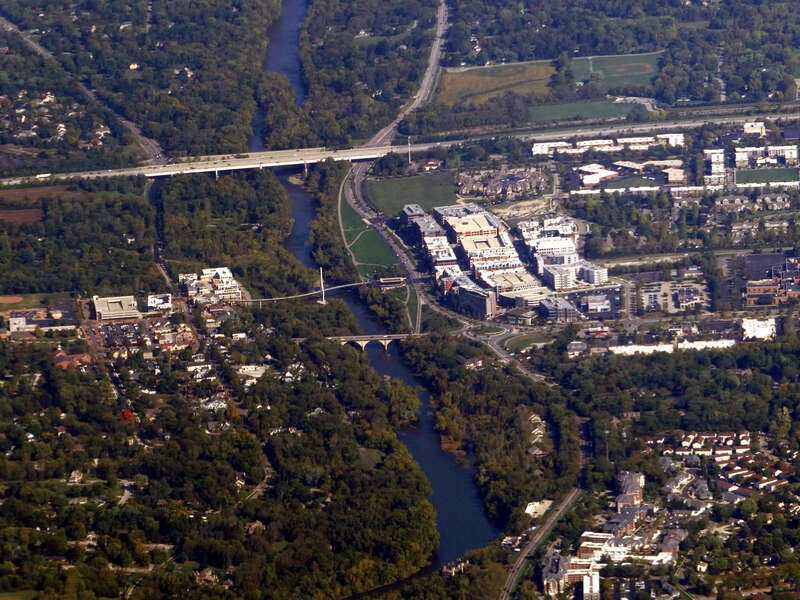 Aerial view of Dublin, Ohio, in October 2024