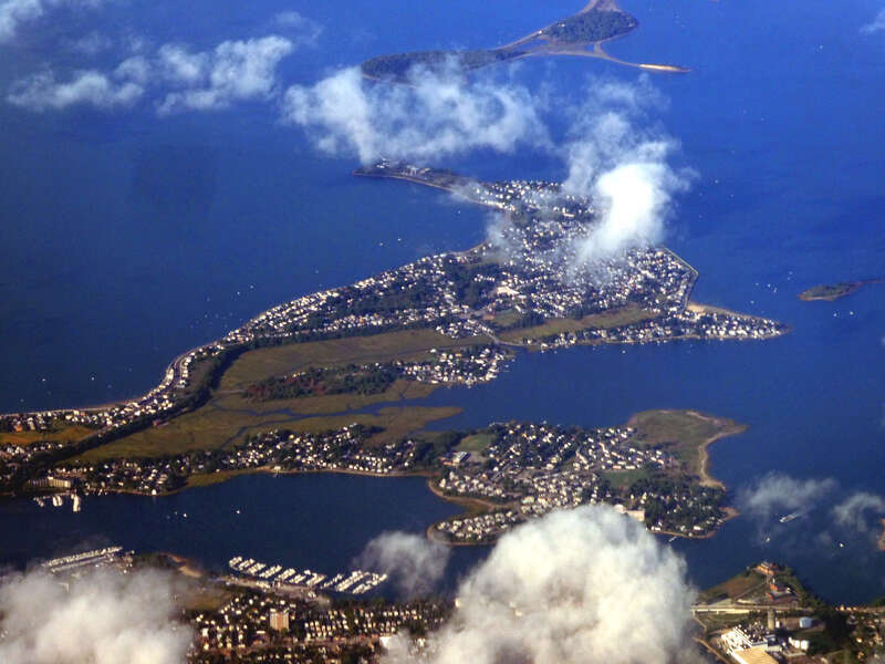 Aerial view of Houghs Neck in September 2022