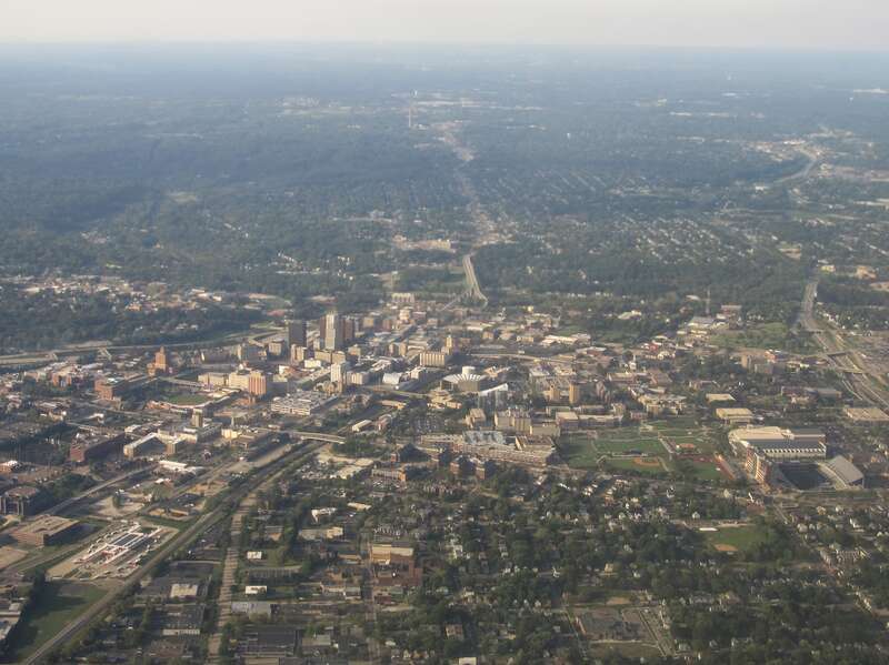 Taken on approach to the Akron-Canton Regional Airport in Ohio. Akron is the fifth largest city in Ohio and is the county seat of Summit County. It is located in the Great Lakes region approximately 39 miles (63 km) south of Lake Erie along the