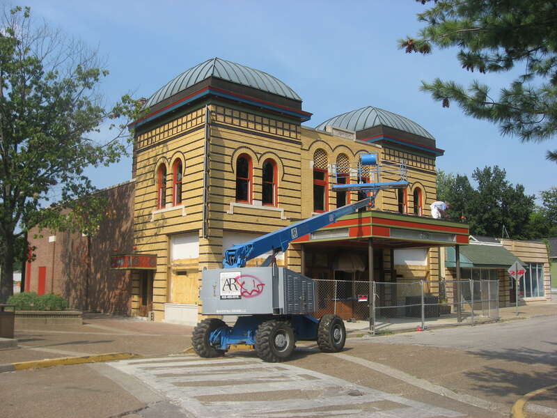 Front and western side of the Alhambra Theatorium, located at 50 Adams Avenue in Evansville, Indiana, United States.  Built in 1913, it is listed on the National Register of Historic Places, and it is a part of a Register-listed historic district,