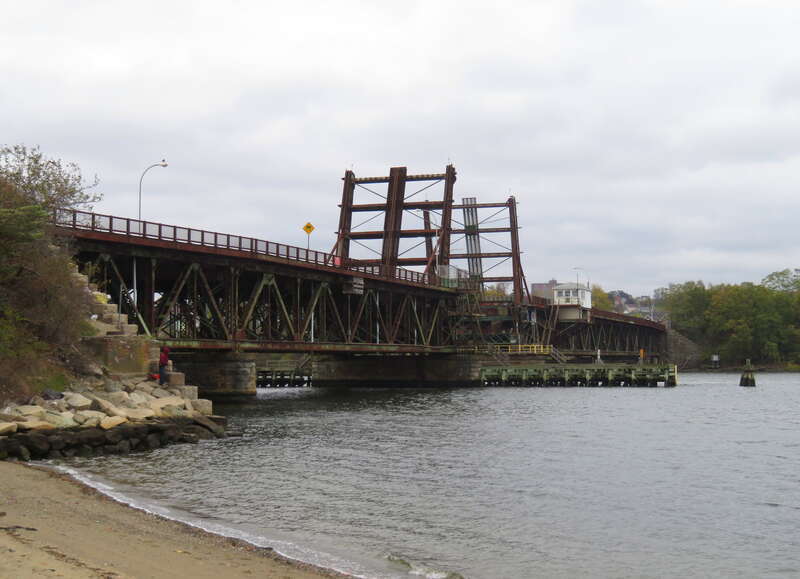 The disused Brightman Street Bridge viewed from the Somerset side in October 2020
