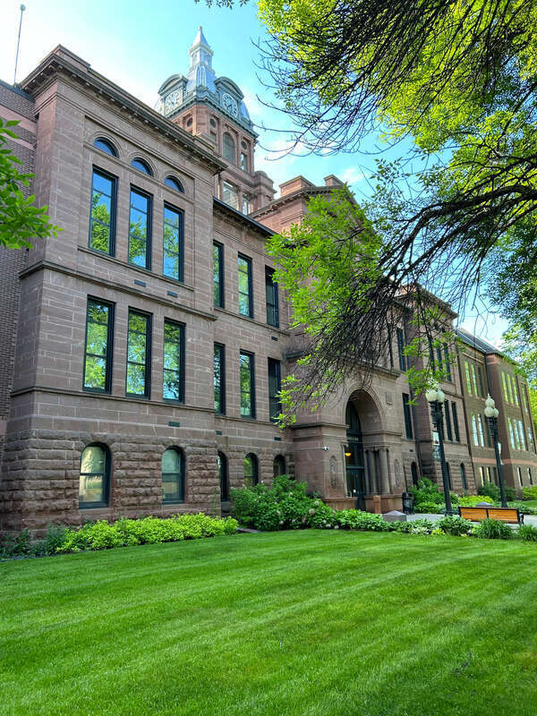 View of Cass County Courthouse in Fargo, vertical view.