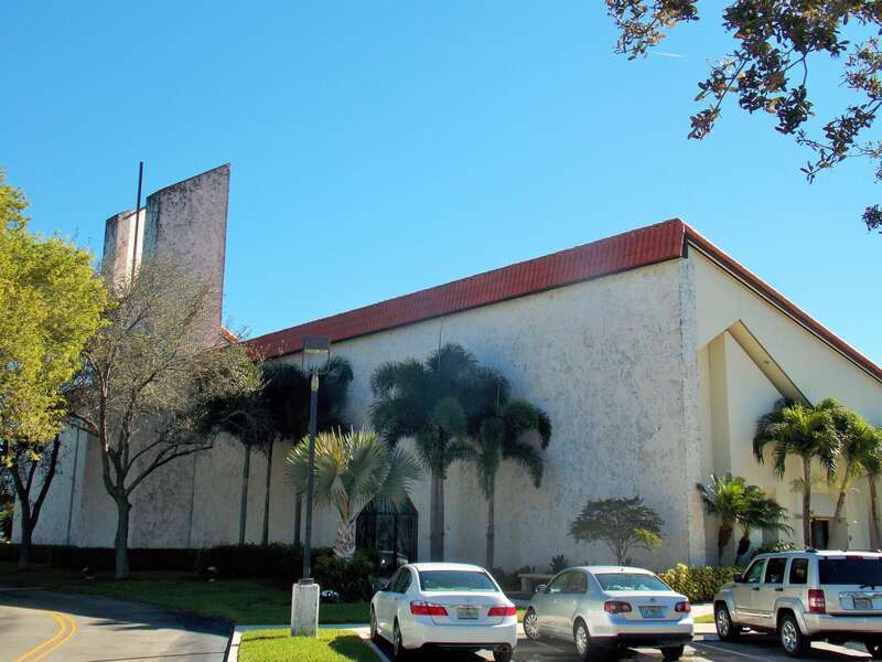 The backside of the Cathedral of St. Ignatius Loyola in Palm Beach Gardens, Florida