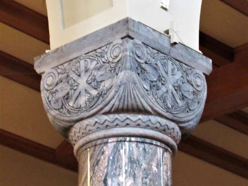 One of the capitals in the interior of the Cathedral of Saint Mary in St. Cloud, Minnesota. All of the capitals on each side of the cathedral are different with the same designs paired from front to back.