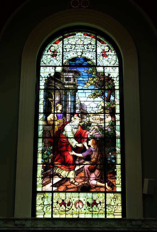 Stained glass window in the Cathedral of Saint Patrick in Harrisburg, Pennsylvania.