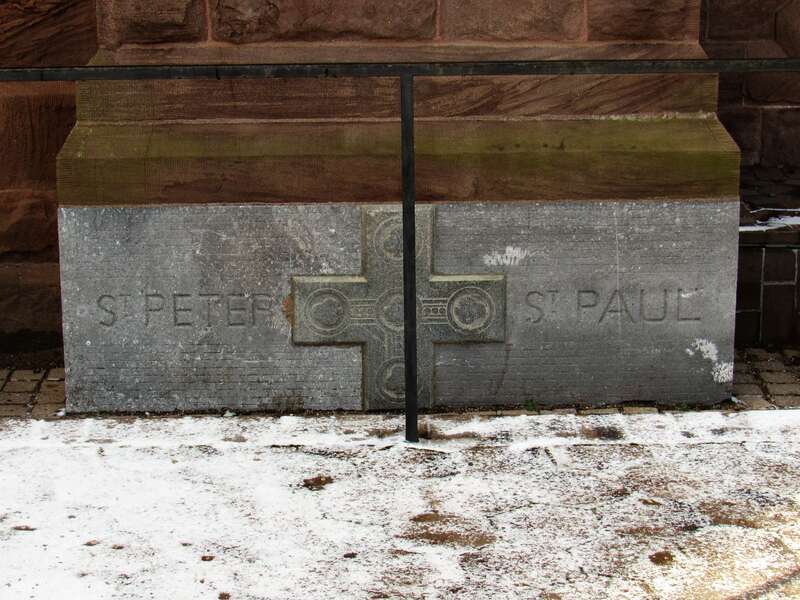 Cornerstone of the Cathedral of Saints Peter and Paul in Providence, Rhode Island.
