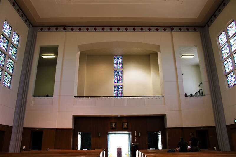 Rear gallery of the Cathedral of the Holy Spirit in Bismarck, North Dakota.