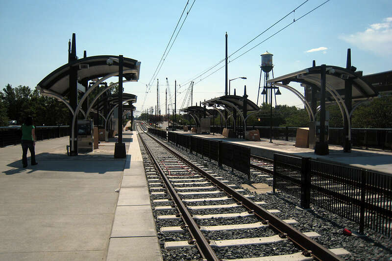 The light rail is running but without revenue passengers. It's in some sort of testing phase with a scheduled opening in November.
This is the East/West station on the LYNX Blue Line.