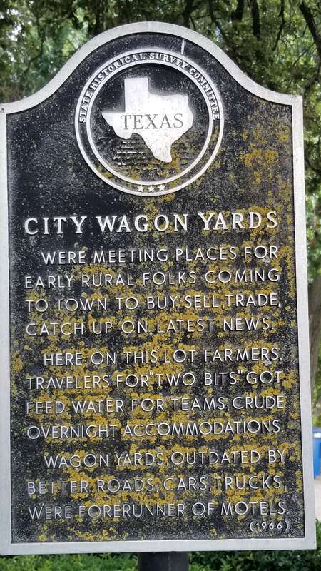 A picture of the City Wagon Yards Texas Historical Commission marker located in Cleburne, Johnson County, Texas, United States