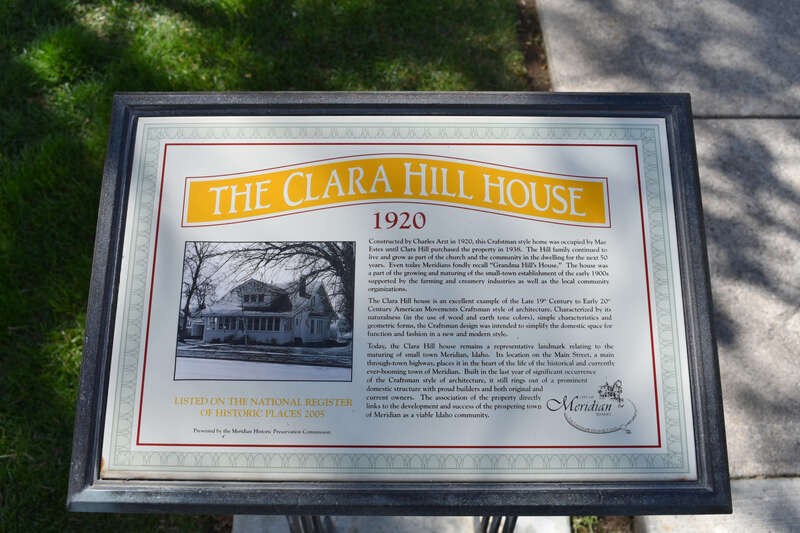 The Clara Hill House in Meridian, Idaho, was constructed in 1920 and is listed on the National Register of Historic Places.