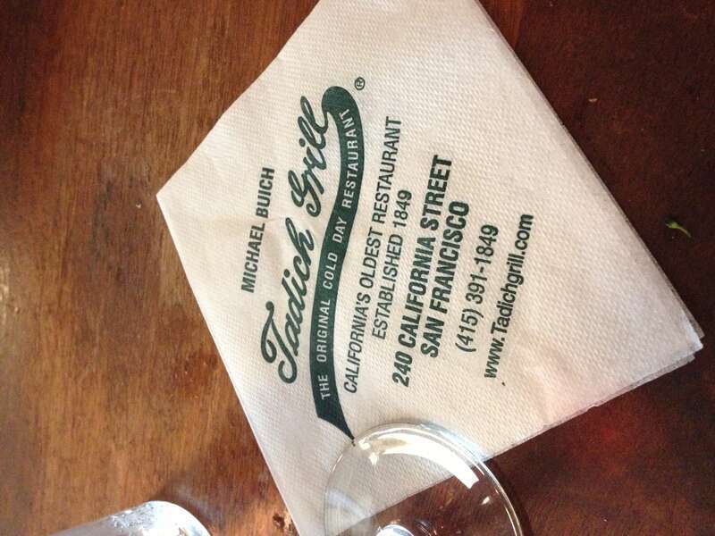 A cocktail napkin at the Tadich Grill.