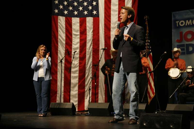 John Edwards and Elizabeth Edwards attend a concert with Dr. Ralph Stanley and the Clinch Mountain Boys in Roanoke, Va.  Photo by Rachel Feierman.