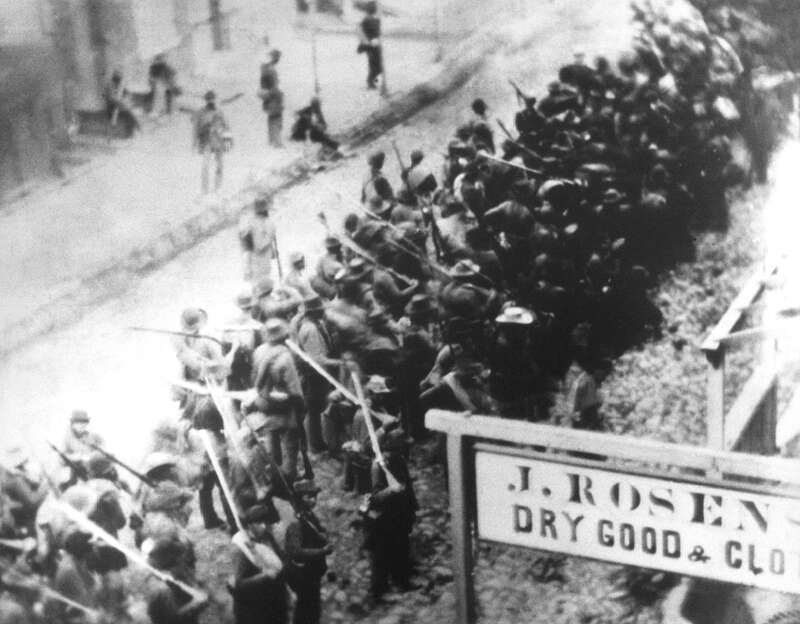 Confederate troops marching south on N Market Street, Frederick, Maryland, during the Civil War. Photograph available from the Historical Society of Frederick County, Maryland; Catalog No. P0241.N Note: Original theory states that photo is from Sept.
