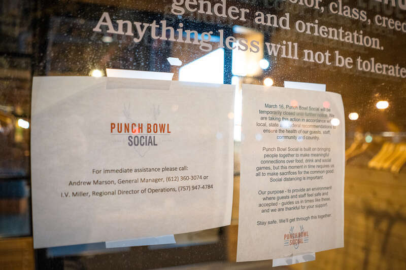 Punch Bowl Social restaurant in St. Louis Park closed during the Coronavirus(COVID-19) outbreak. Located at 1691 Park Pl Blvd,.