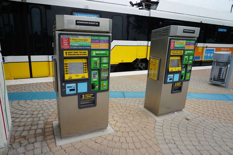 Two Ticket Vending Machines at Downtown Rowlett Station in Rowlett, Texas (United States).