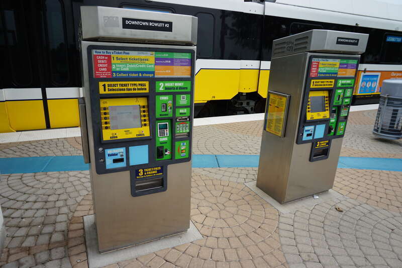Two Ticket Vending Machines at Downtown Rowlett Station in Rowlett, Texas (United States).
