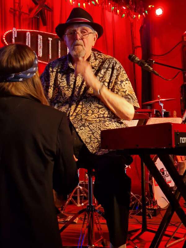 Earl Poole Ball taking a break from performing vocals and keyboard live at the Continental Club in Austin TX, age 83. He is playing a regular Saturday afternoon 3pm slot with one of his bands, Earl Poole Ball &amp;amp; Friends.