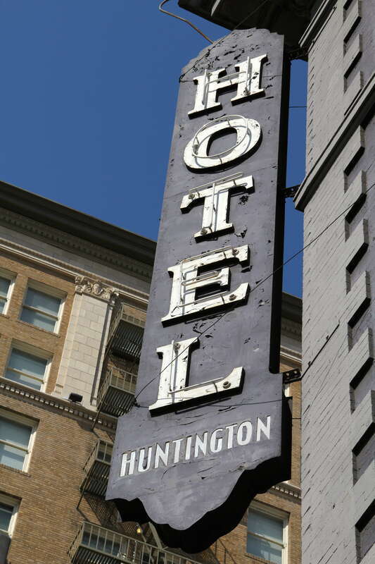 Faded sign of Huntington Hotel, downtown LA USA