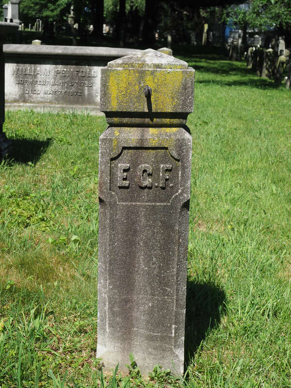 Stone post near Faile family gravesites.  Inscribed &quot;EGF&quot;