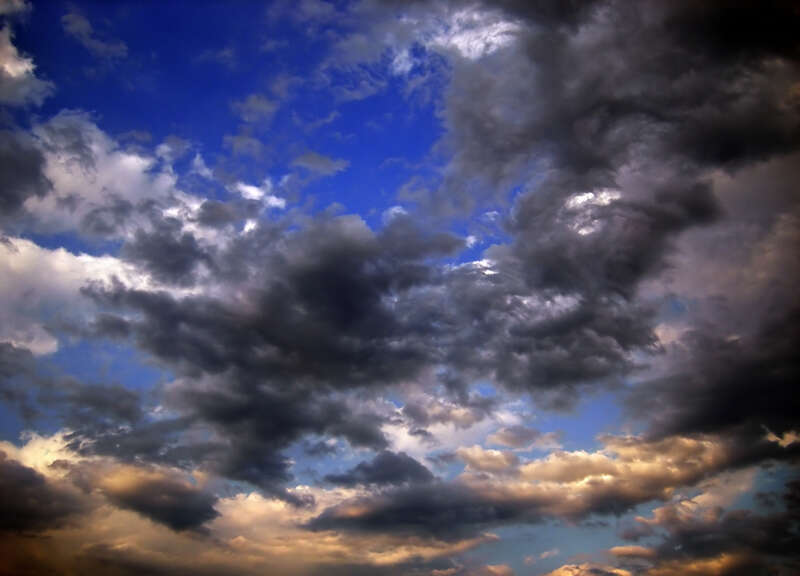 Stratocumulus clouds at dusk.