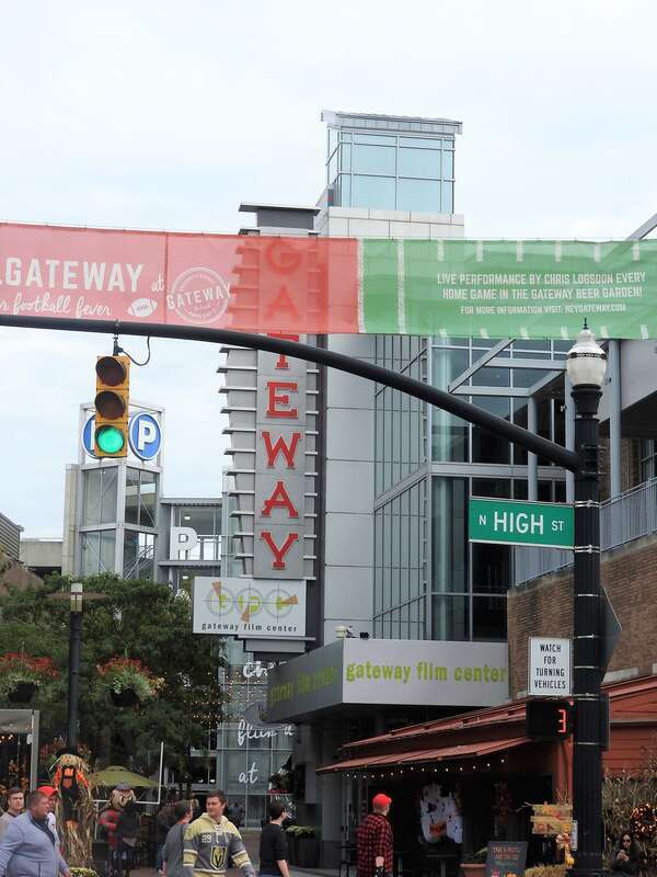 Looking east across High Street at Gateway Theater
