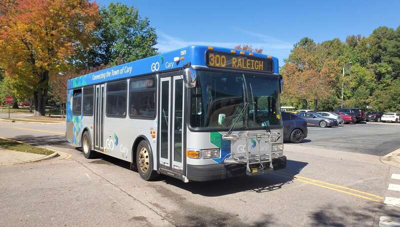 Here is a 2015 Gillig Low Floor Shorty #1501 from GoCary operating on GoTriangle's 300 route approaching Cary Station. Due to operator shortage, GoCary will operate GoTriangle's 300, 305, and 310 routes.