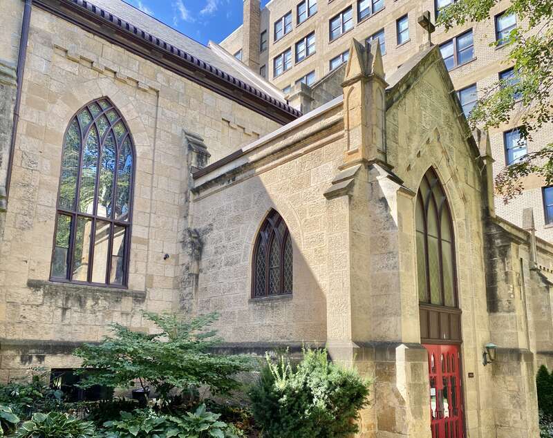 Built in 1855-1858, this Gothic Revival-style church was designed by James Douglas for the congregation of Grace Episcopal Church, the oldest congregation in Madison.  The building is the oldest remaining structure fronting Capitol Square, though
