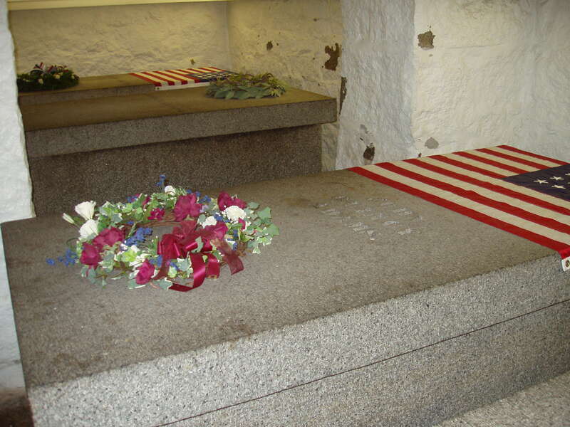 Tombs of President John Adams (left) and John Quincy Adams (right), and their wives. Family crypt beneath the United First Parish Church, Quincy, Massachusetts.