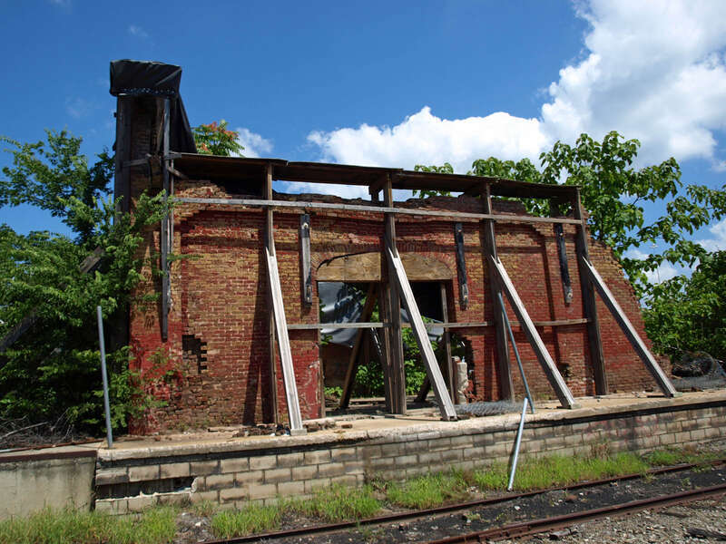 The old Memphis &amp;amp; Charleston Freight Depot at the Huntsville Depot in Huntsville, Alabama, listed on the Alabama Register of Landmarks and Heritage.