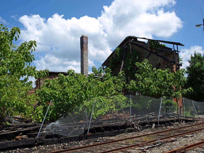 The old Memphis &amp;amp; Charleston Freight Depot at the Huntsville Depot in Huntsville, Alabama, listed on the Alabama Register of Landmarks and Heritage.